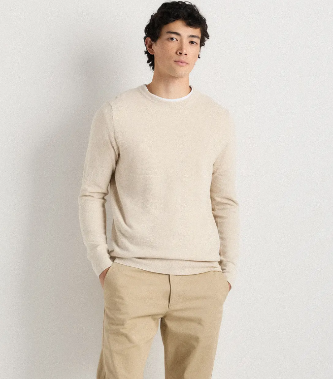 100% Organic Cotton Pique Crewneck Sweater professional capsule wardrobe for work